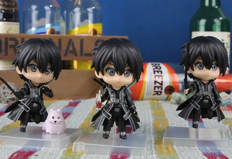 

Free shipping 3pcs/lot Hot Anime Sword Art Online Q version Kirito figure SAO PVC figure cute doll model for collection