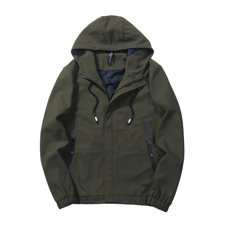 

Men's Jackets 2019 Spring and Autumn New Men's Hooded Solid Color Jacket Men's Large Size Black Casual Jacket More Sizes M-XXXL