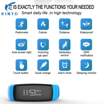 

2018 Kinyo New Heart Rate Smart band IP67 Waterproof Fitness tracker Smart Bracelet For Pedometer Calorie Step Sports Activity