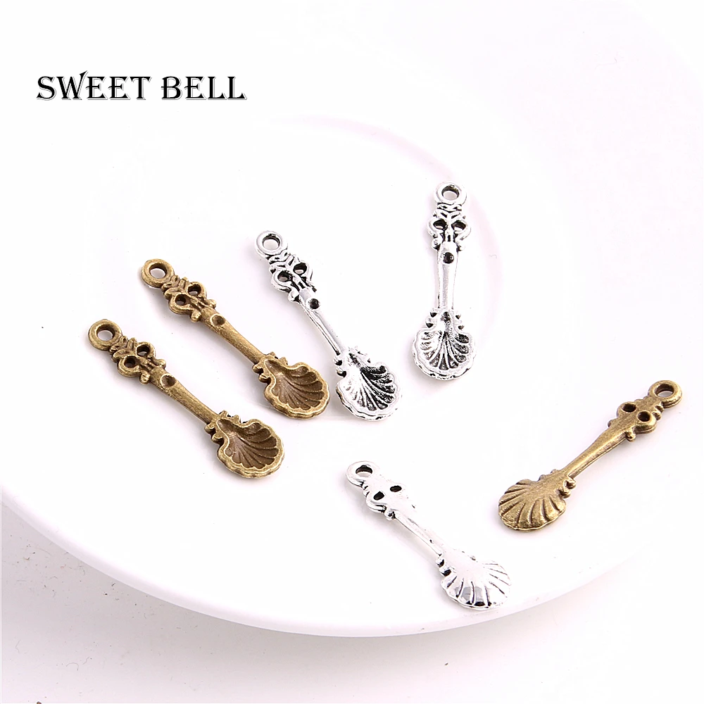 

SWEET BELL 50PCS 9*33mm two color Spoon Charms Pendant Bracelets Necklace Jewelry Making Accessories DIY D6154