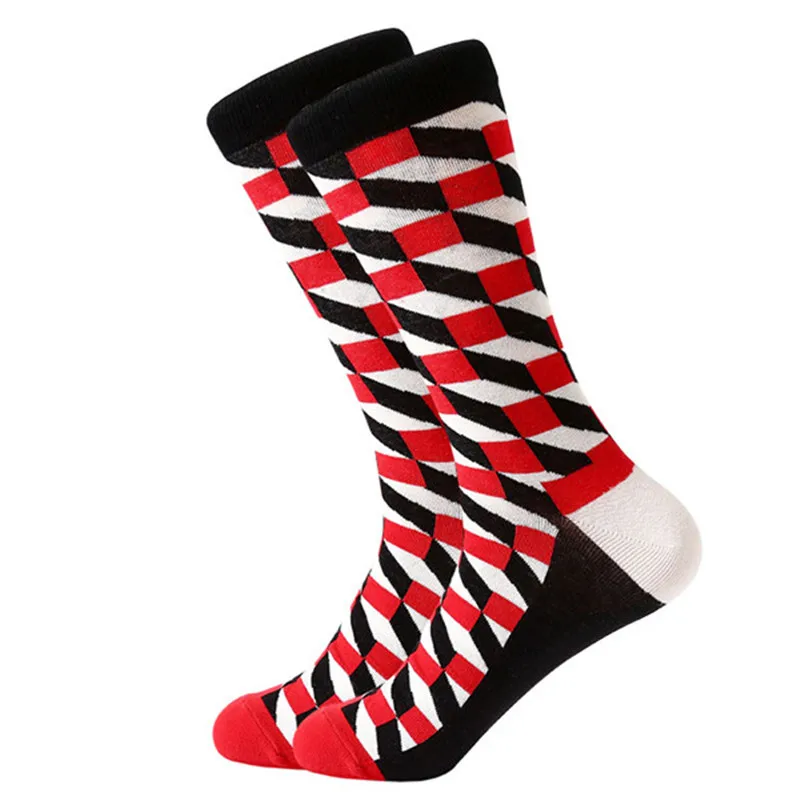 MYORED mens colorful casual dress socks combed cotton striped plaid ...