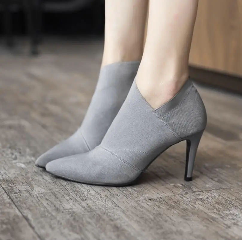 

Oeak Woman Boots High Heels Women Leather Ankle Boots Sexy Pointed Toe Metal Martin Boots Female Autumn Winter Fashion