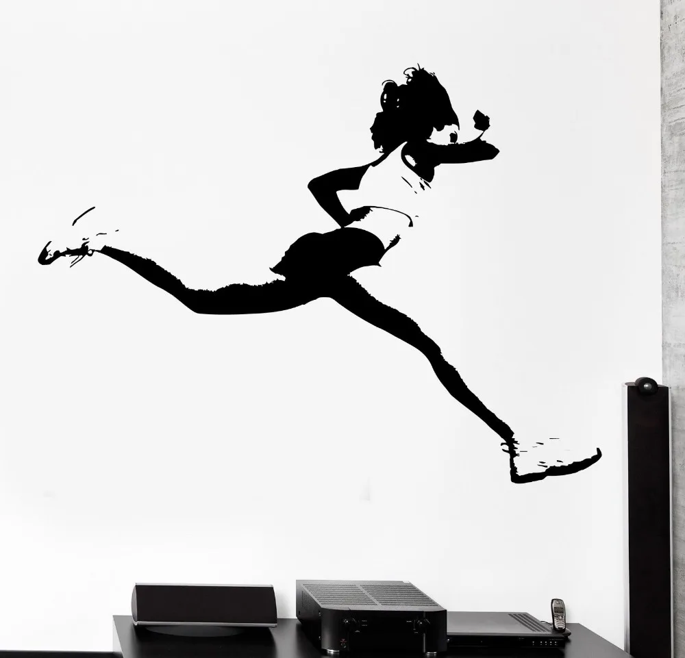 Runner Vinyl Wall Decal Fitness Running Runner Jog Jogging Girl Woman