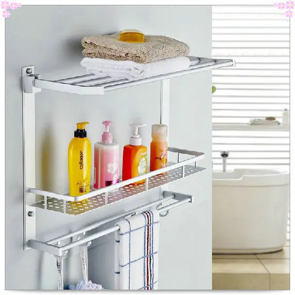 Dos capas de baño estante de aluminio espacio de toallas ducha Basket