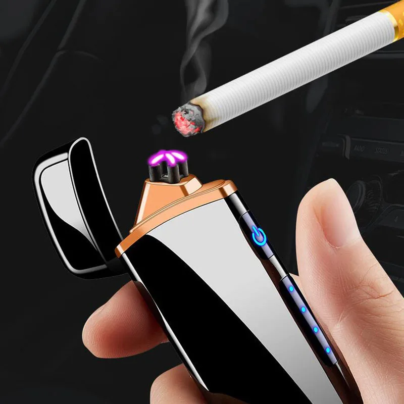 

LED Switch Touch Sensing Dual Arc Plasma Lighter USB Rechargeable Windproof Flameless Electric Lighter Metal Cigarette Lighters