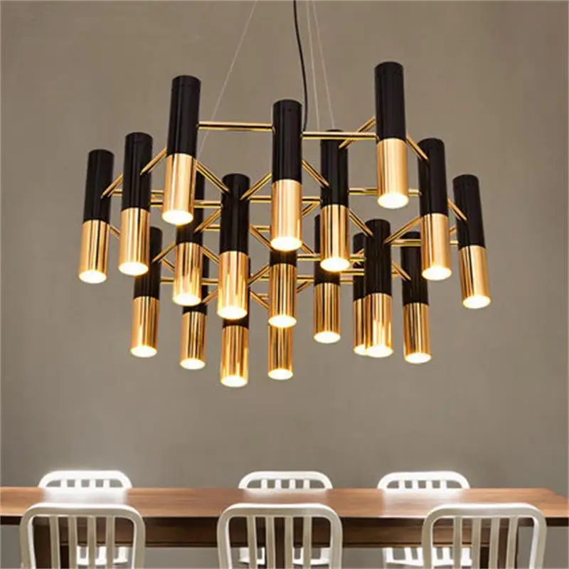 

Delightfull Ike pipe LED chandelier lamp light metal tube modern black gold pipe hanging light lamp LED for living dinning room