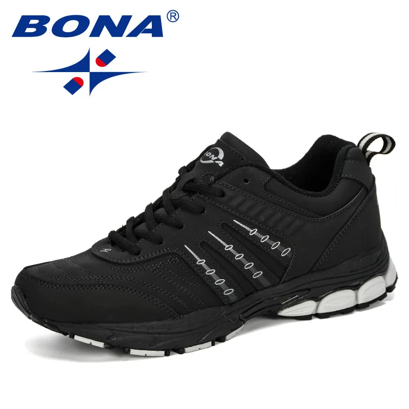 BONA/Новинка года; дышащие мужские кроссовки; zapatillas hombre Sapatos; мужские спортивные кроссовки - Цвет: Black silver gray