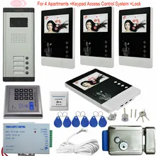 4.3″ Video Door Phone Intercom Doorbell Security 1 Camera 4 Monitors Video Intercom System+Electronic Lock Access Control System