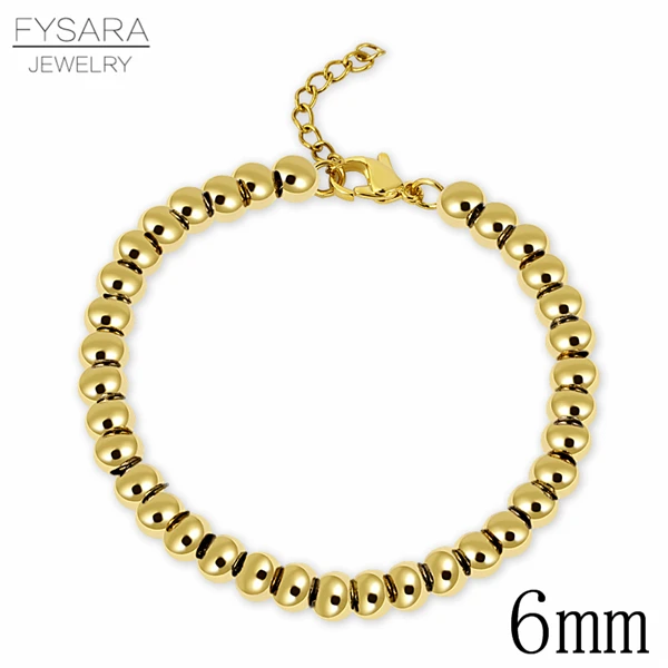 6mm Gold Color FYSARA позолоченный Нержавеющая сталь шар бусы Браслеты Для женщин Для мужчин ювелирные изделия из жемчуга 4/6/8 мм бисерная прядь Браслеты, по оптовым ценам; принт - Окраска металла: 6mm Gold Color