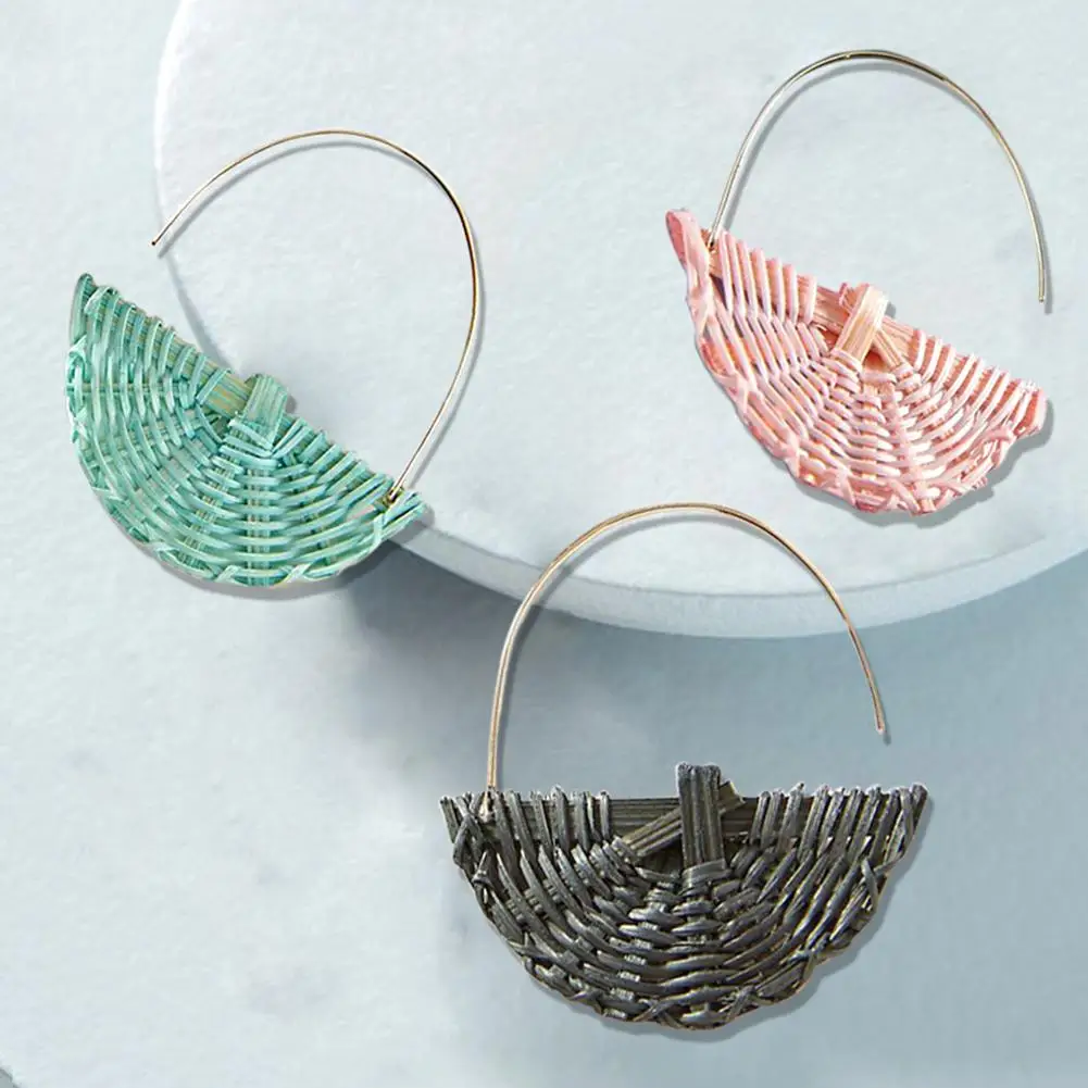 

Fashion Bohemian Boho Earrings Women Rattan Woven Hoop Earrings Fan Shape Pendant Hook Hoop Earrings Jewelry