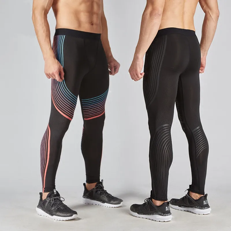 Pantalones de compresión para hombre, mallas deportivas para correr,  pantalones ajustados a rayas para entrenamiento de gimnasio - AliExpress