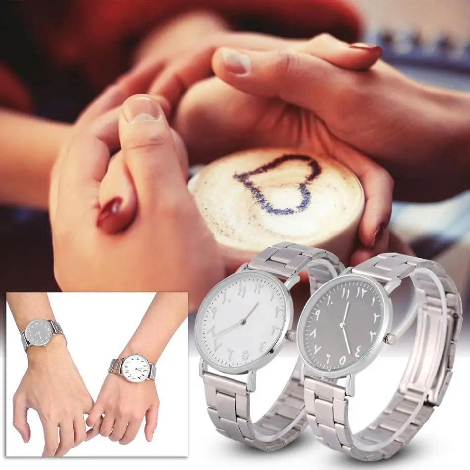 

Simple Analog Unisex Watches Arabic Numerals Display Quartz Wrist Watch Round Lover Alloy Band Wristwatch For Lover gift