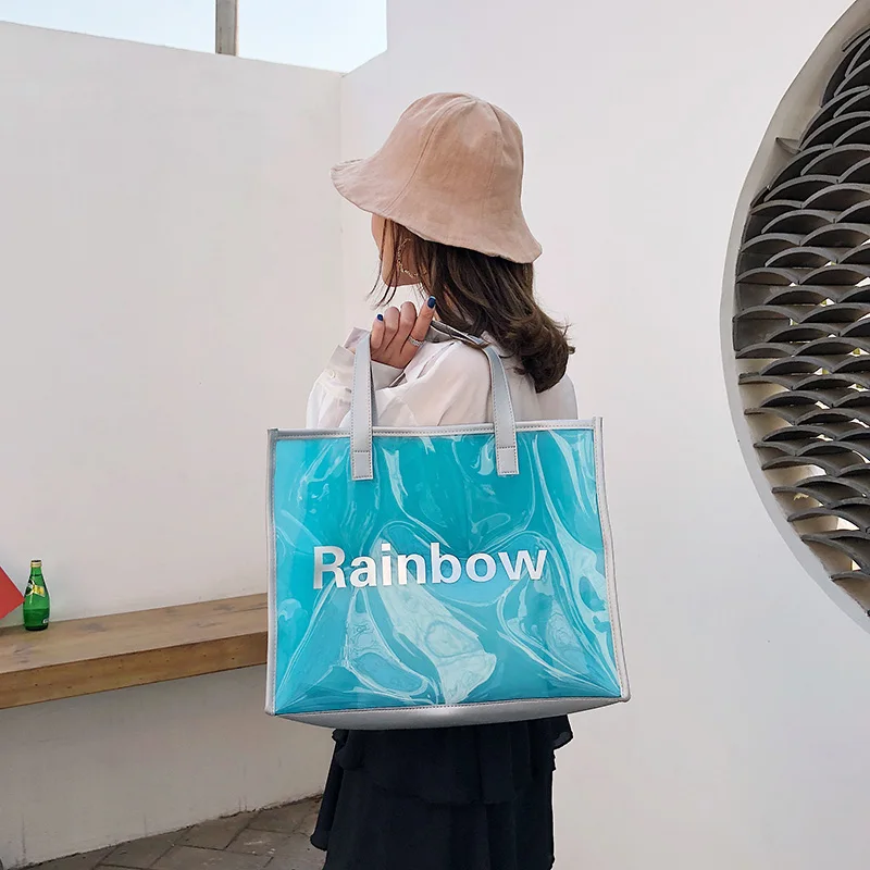 

mixtx 2019 Transparent PVC Beach Handbag Women Shoulder bag Hot Sale Crystal Jelly Clear Totes Female High Quality Composite Bag