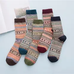 Осень и зима толстые теплые в полоску шерстяные носки Повседневное Calcetines мужские носки Бизнес мужские носки Винтаж в этническом стиле