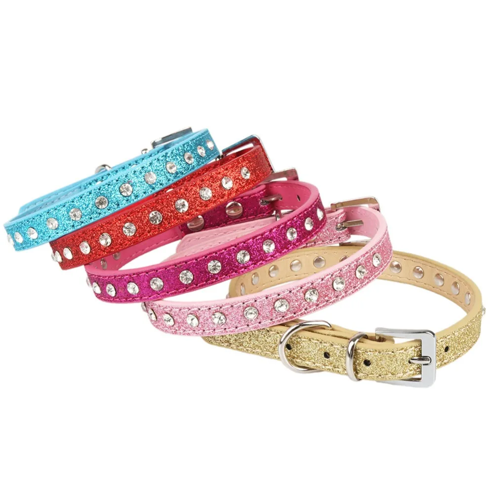 Pu Leather Dogs Collars Glittering Skin Crystal Rhinestones