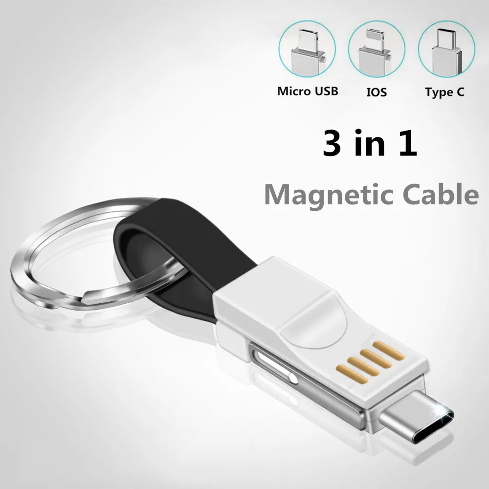 

3 in 1 Micro Usb Type C Key Chain Cable Cord For iphone 6s Charger Data Charging Keychain For Samsung Xiaomi Pro Microusb Cables
