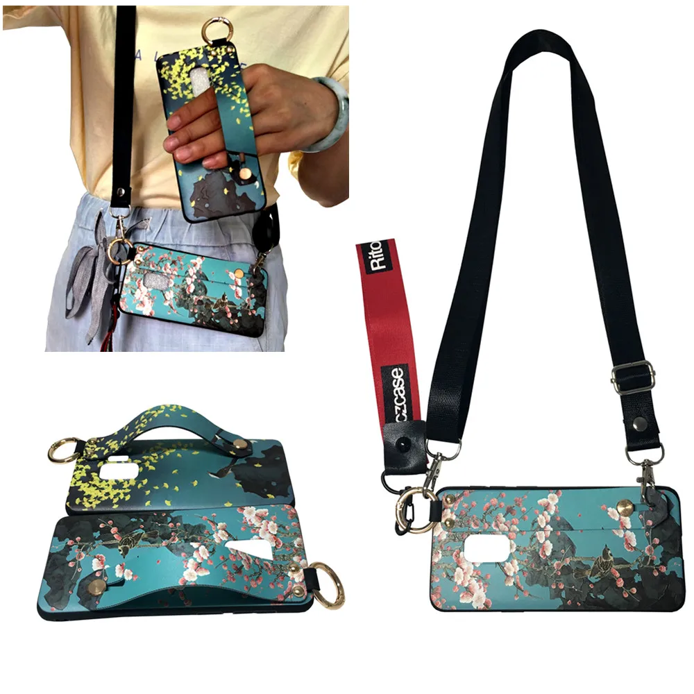 

wristband shoulder strap silicon case for samsung galaxy s10 s8 s9 plus s10e s10 lite note 8 9 case cover 3d flower holder soft