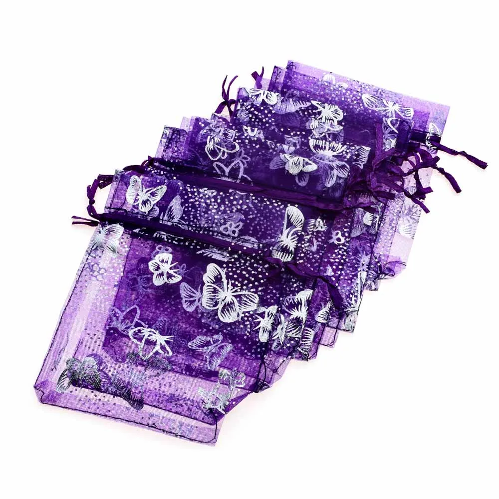 LUBINGSHINE 15x20 см 17x23 см(20x30 см, 50 шт в наборе, ювелирное изделие, подарок мешки из органзы Свадебные мешки для конфет Бабочки украшенная бисером сумка - Цвет: C