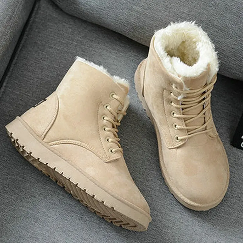 

Fashion Women Short Ankle Boots 2019 Hot Winter Martin Round Toe Snow Botas Fashion Footwear Warm Boot Flat Lace Up Shoes 36-40