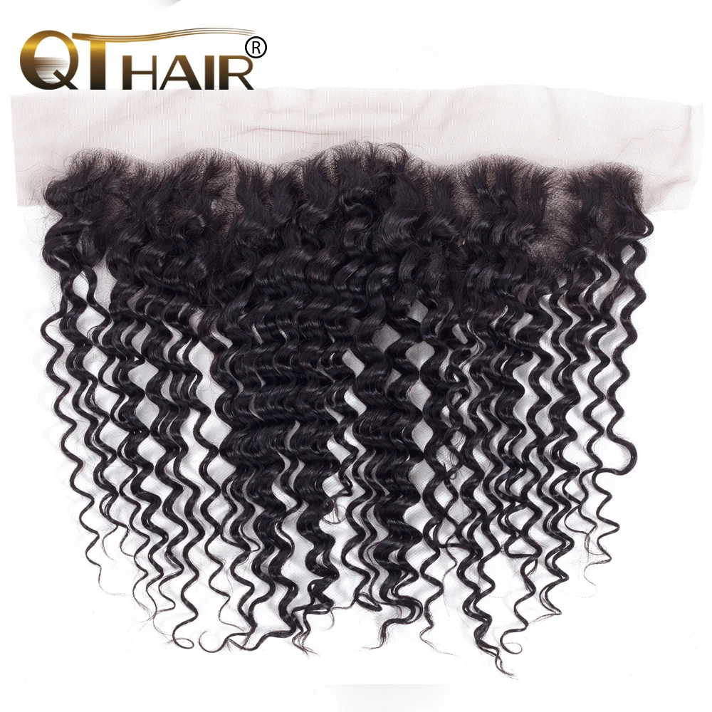 QT Hair Brazilian Deep Wave 100% Human Hair Frontal Natural Black Remy Hair Extension Free Shipping