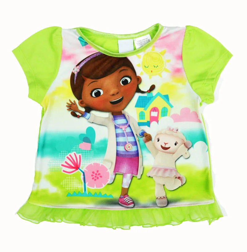 Летняя детская футболка с принтом «Доктор Плюшева» для девочек футболка с короткими рукавами и рисунком модная детская одежда принцессы для девочек ropa ninos - Цвет: A