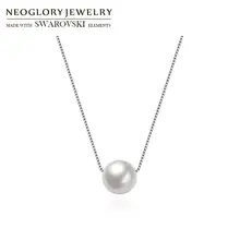 Ожерелье Neoglory из стерлингового серебра S925 пробы и искусственного жемчуга, простое ожерелье с цепочкой белого цвета, колье для свадебного мероприятия, подарок на каждый день