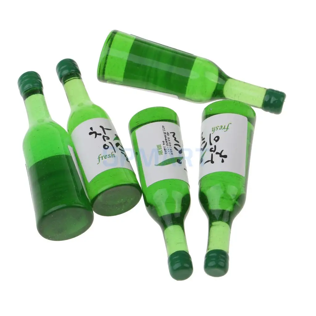 MagiDeal 5Pcs 1/12 Scale Shochu Bottles Model Foods Groceries for Dolls House Kitchen Restaurant Decor Accessories Pretend Play