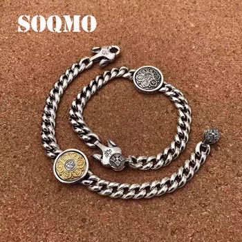 

SOQMO 925 Sterling Silver Bracelets Buddhistic Six Words' Mantra Rotatable Necklaces for Women Men Lovers Gift High Polish Curb