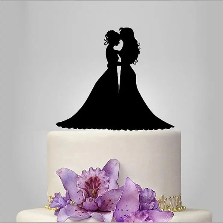 Невеста и жених Свадебный торт Топпер силуэт, пьянка невеста, гей Свадьба лесбиянок пара торт Топпер, акриловый торт Топпер