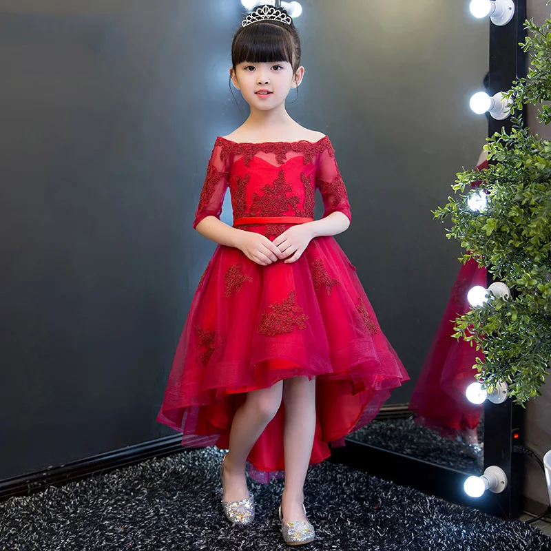 

Ball Gown Flower Girl Dresses Wedding Shoulderless Kids Pageant Dress Birthday Costume Prom Princess Dress with Tailing B69