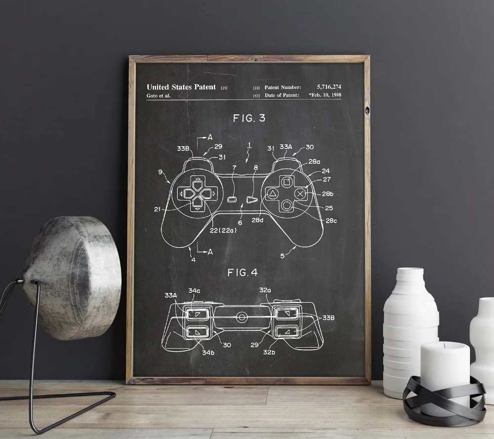 

Gaming Controller patent,Gaming wall art , posters, room decor,vintage print,blueprint, gift idea, games wall Decorations