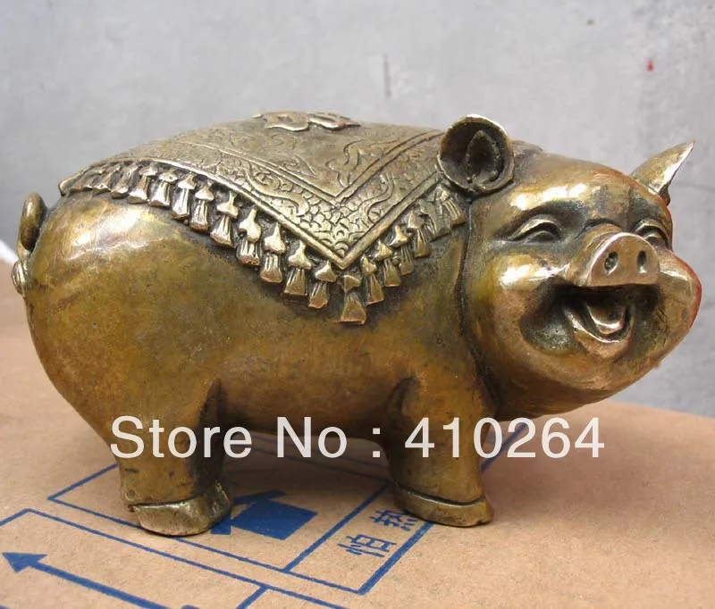 

GOOD LUCK "FU" PIG Bronze Statue discount 30%