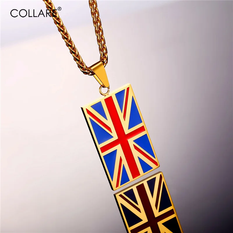 Collare UK Flag Design Necklaces & Pendants Gold Color Stainless Steel England Symbol With Heart