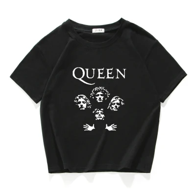 Блестящая рок-группа футболка с надписью Queen shirt femme хлопковая уличная футболка Фредди Меркурий женские топы хипстерский укороченный топ Женская одежда - Цвет: W374 black