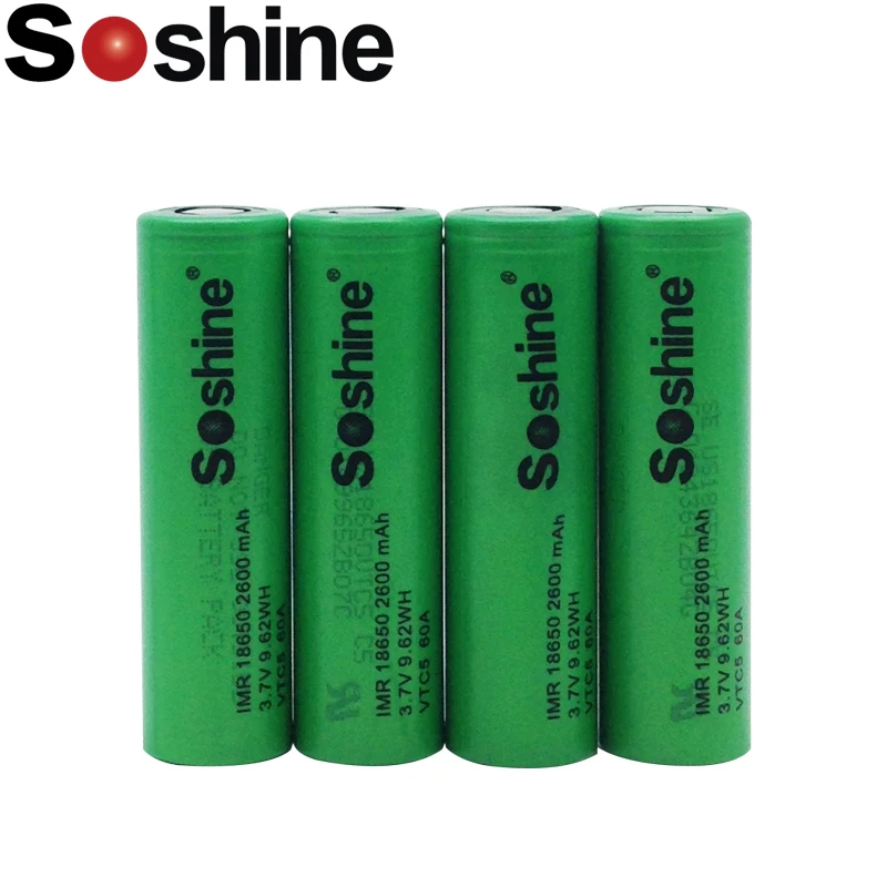 

original Soshine 18650 VTC5 2600mAh rechargeable battery 18650 VTC5 3.7V Li-ion battery maximum discharge current 30A for E-Ci