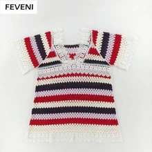 Лето кружевной цветок сексуальный глубокий v-образный вырез короткий рукав полосатый выдалбливают сексуальный длинный стиль отпуск Футболка женская Y03106