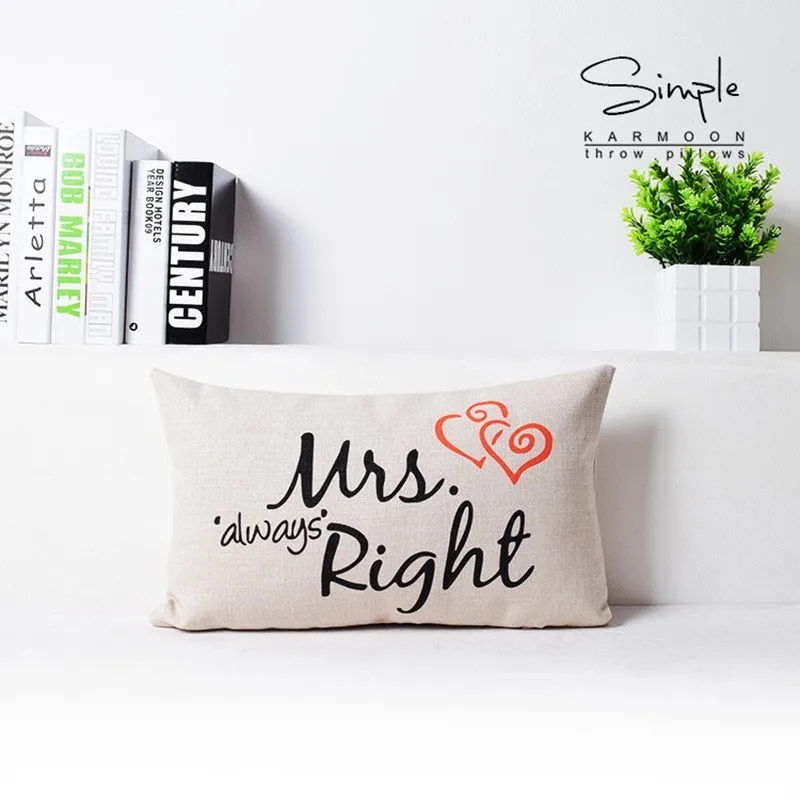 Mr Right Mrs Always Right чехол для поясничной подушки наволочки юбилей свадебные подарки диван домашний декор 30x50 fronha de travess