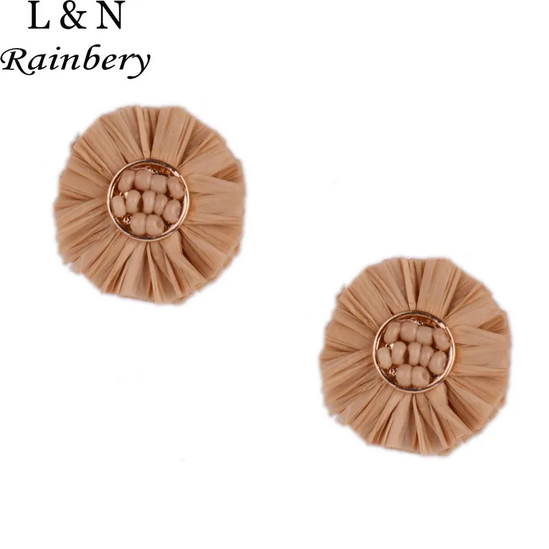 2019 New Fashion Red Rose Natural Color Raffia Fringe Stud Earings Tassel Disk Earrings For Women gift JE0785|Серьги-гвоздики| |
