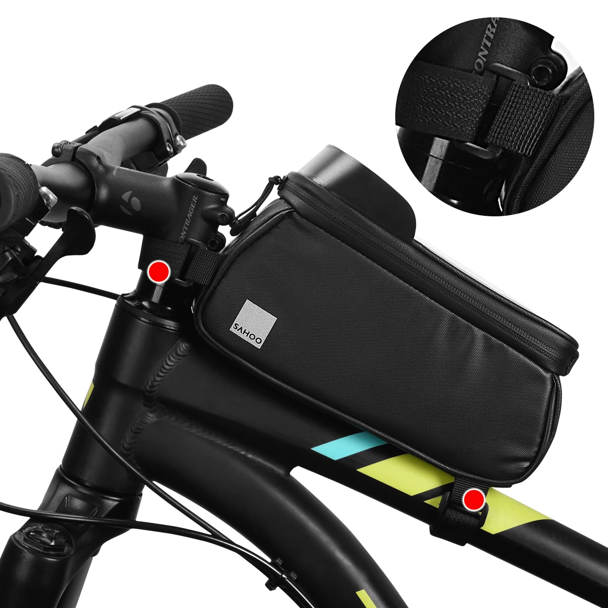 Sahoo 122053 Cycling Bicycle Waterproof Touchscreen Front Frame Top Tube Bike 6.5in Cell Mobile Phone Bag Pannier Pack Holder