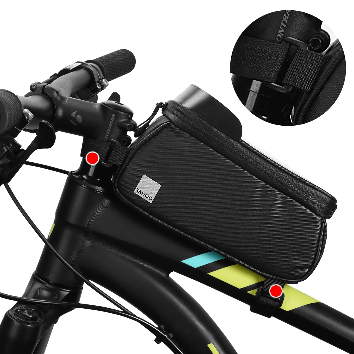 Sale Sahoo 122053 Cycling Bicycle Waterproof Touchscreen Front Frame Top Tube Bike 6.5in Cell Mobile Phone Bag Pannier Pack Holder 3