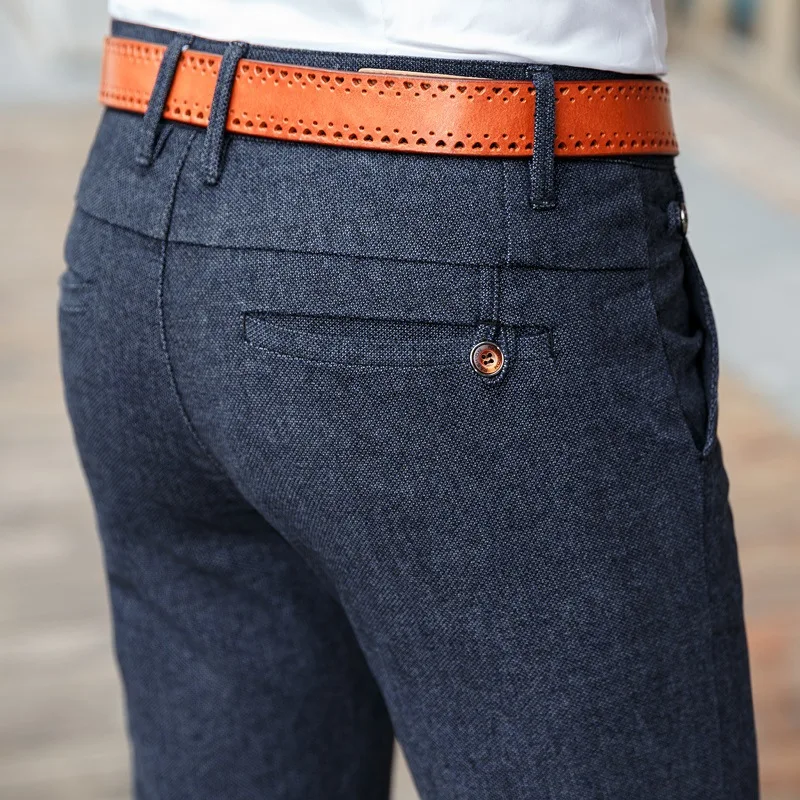 

Autumn Winter Fashion Brand Business Straight Skinny Pants Men Slim Fit Trouser Casual Elasticity Pants Men's Plus Size 28-38