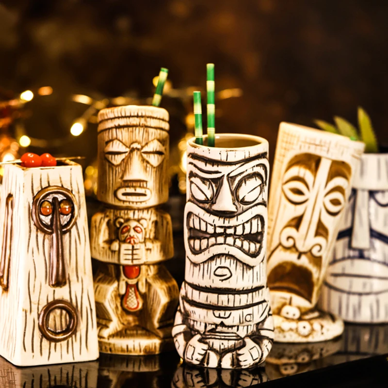 

OUSSIRRO Creative Shaman Totem Face TIKI Bar Glass 570ml Wine Cocktail Glasses Whiskey Cup Beer Cup Juice Cup Thicken