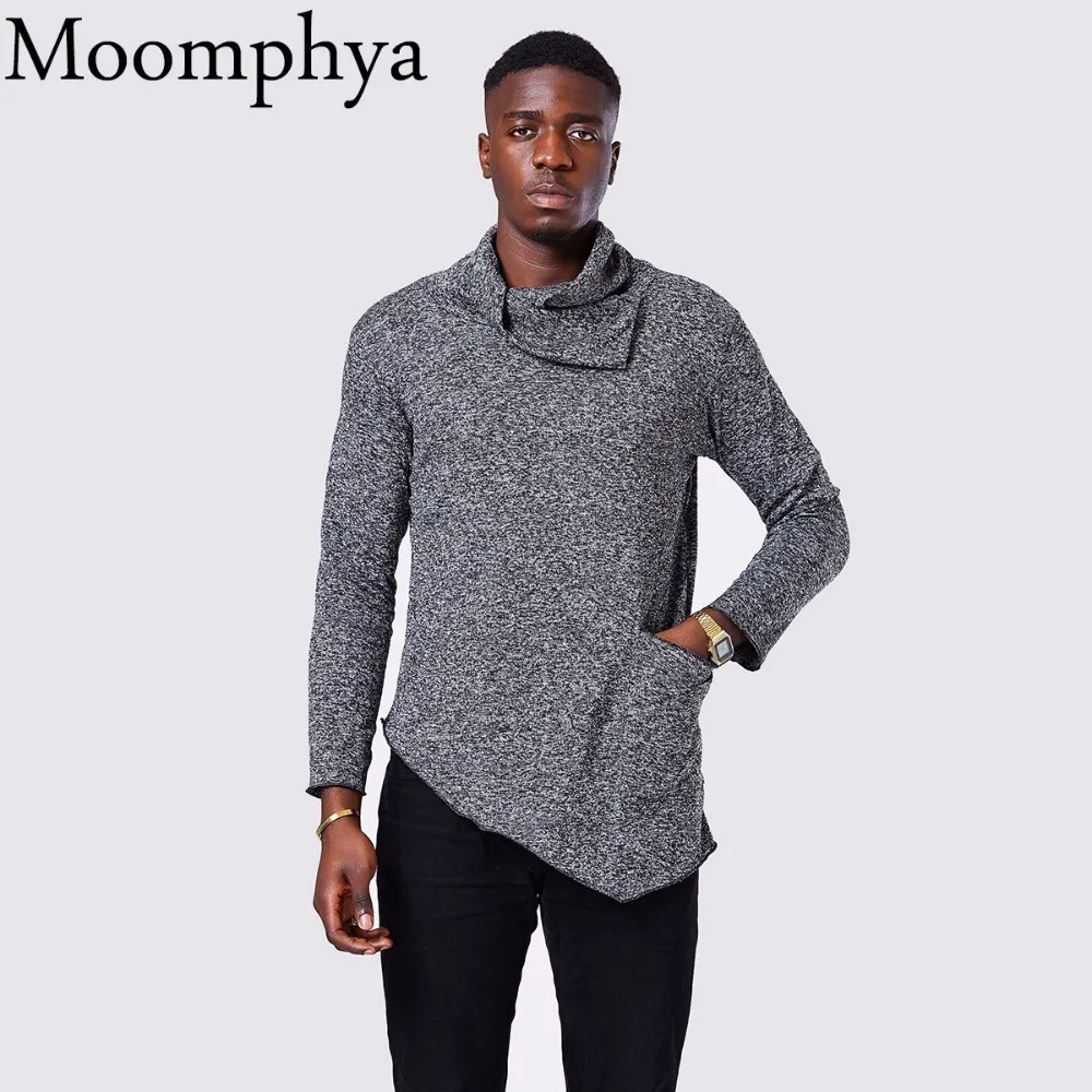 Moomphya One Pocket Cowl Neck Men's Sweatshirt Asymmetrical Hem