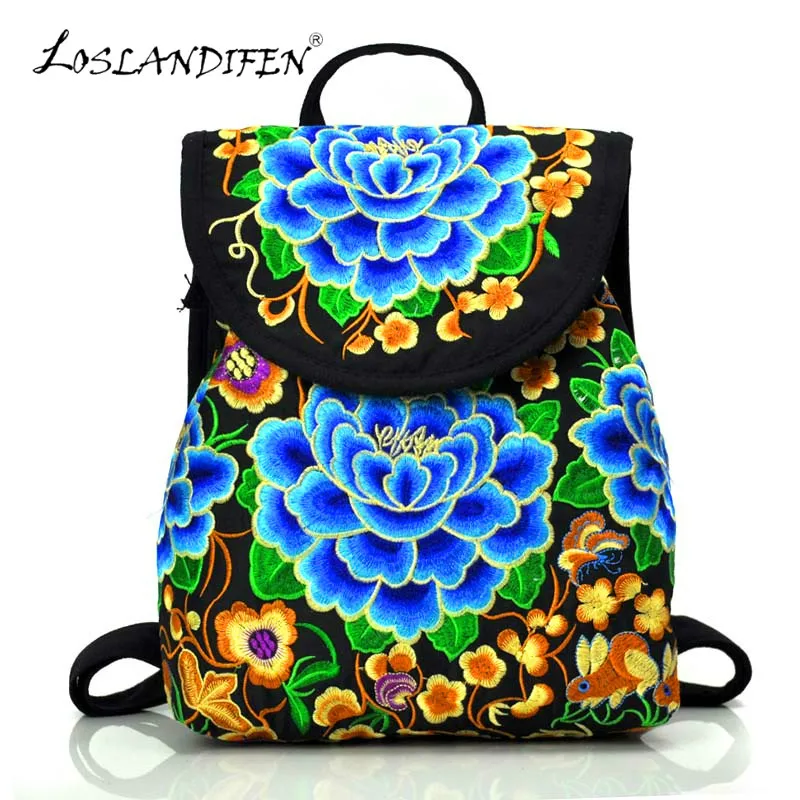

Chinese Ethnic Style Embroidery Backpack Woman Embroidery Bags Embroidered Peony Female Cover String Canvas Women Bag 2018 New