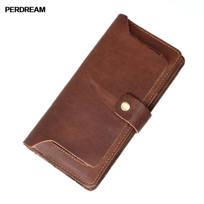 

PERDREAM Cow Leather Clutch Bag for Man Vintage Long Hasp Wallet Solid Casual Male Wallet with Note Compartment Coin Pocket