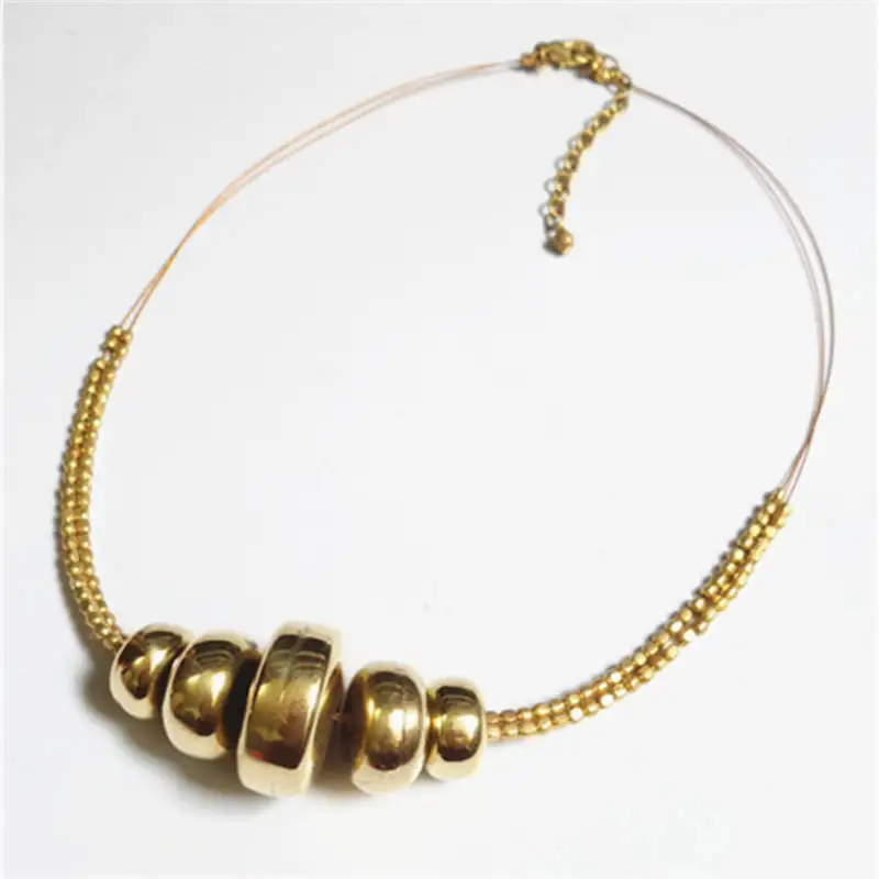 

TNL544 Indian Brass Golden Vintage Punk Wheel Beaded Necklace Chain Necklace
