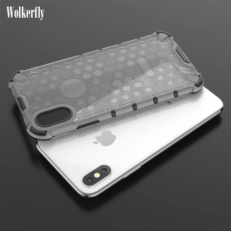 

TPU + PC Armor Case For iPhone XS Max XR XS X Honeycomb Pattern Transparent Shockproof Phone Case For iPhone 7 8 Plus 6 6S Plus
