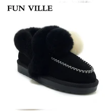 FUN VILLE 2018 New Fashion Women Snow boots Thick Heel Platform shoes Fur Warm Winter Boots Round Toe Femal winter Flat shoes mnixuan winter boots women shoes rabbit fur genuine leather 2018 new round toe flat platform warm plush snow boots short boots