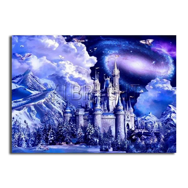 

5D Full Square Diamond Painting Cross Stitch Mountain Nebula Diamond Embroidery Castle Round Diamond Mosaic Rhinestone Decor