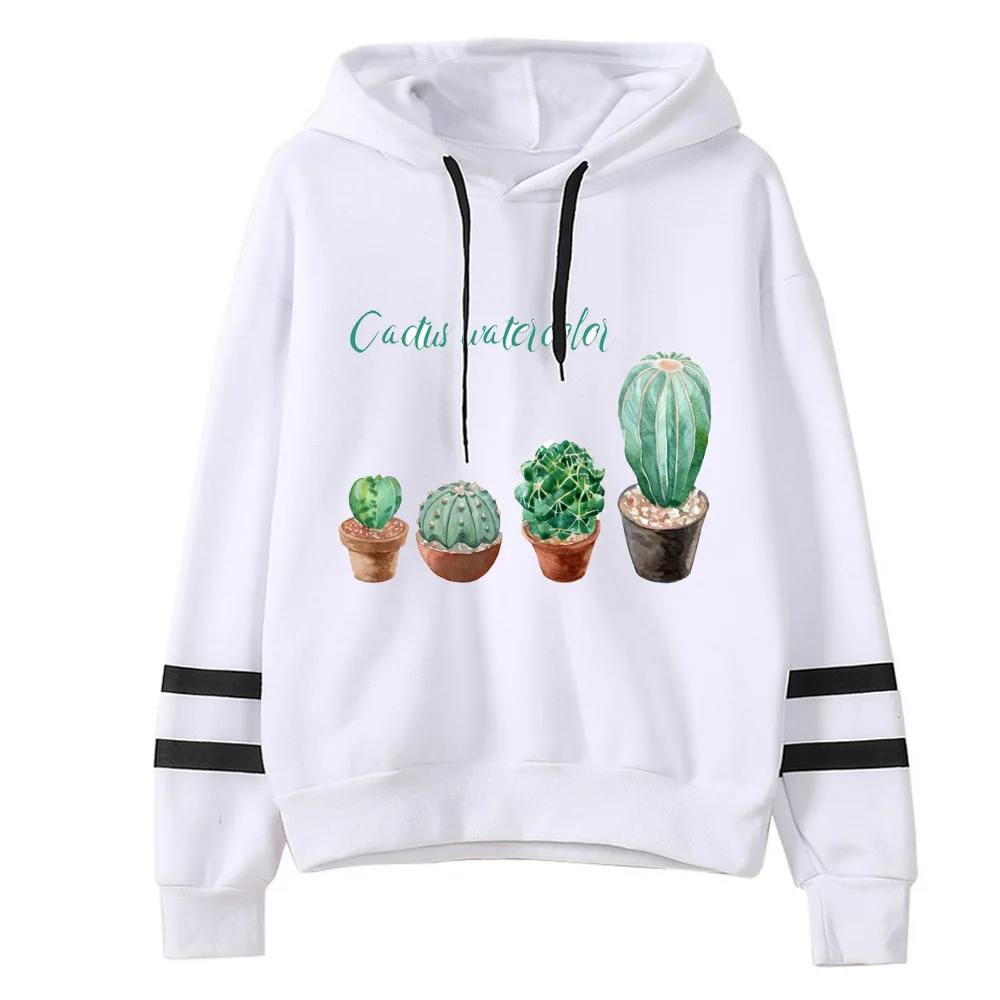 Женские толстовки с капюшоном принтом кактуса длинными рукавами Забавные топы